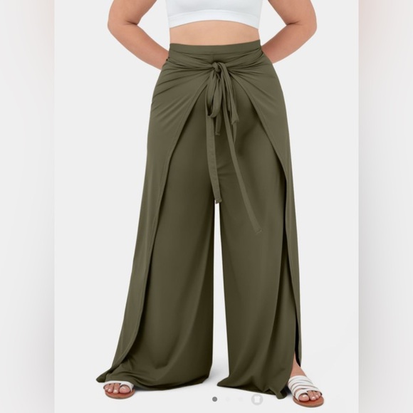 HALARA Pants - Halara High Waisted Tie Front Split Hem Palazzo Wide Leg Flowy Casual Pants